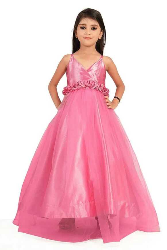 Buy NOYYAL Girls Net &amp; Satin Gown Dress for Kids-Pink-9-10 Years ...