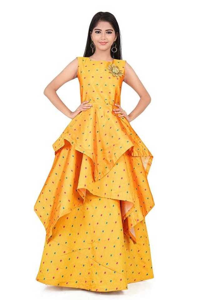 Buy NOYYAL Girls Yellow Maxi Gown Dress for Kids 11-12 Years ...