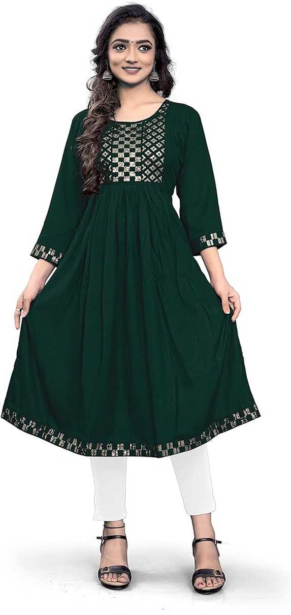 Buy Naira Cut Embroidered Bottle Green Colour Kurti for Women (XX ...