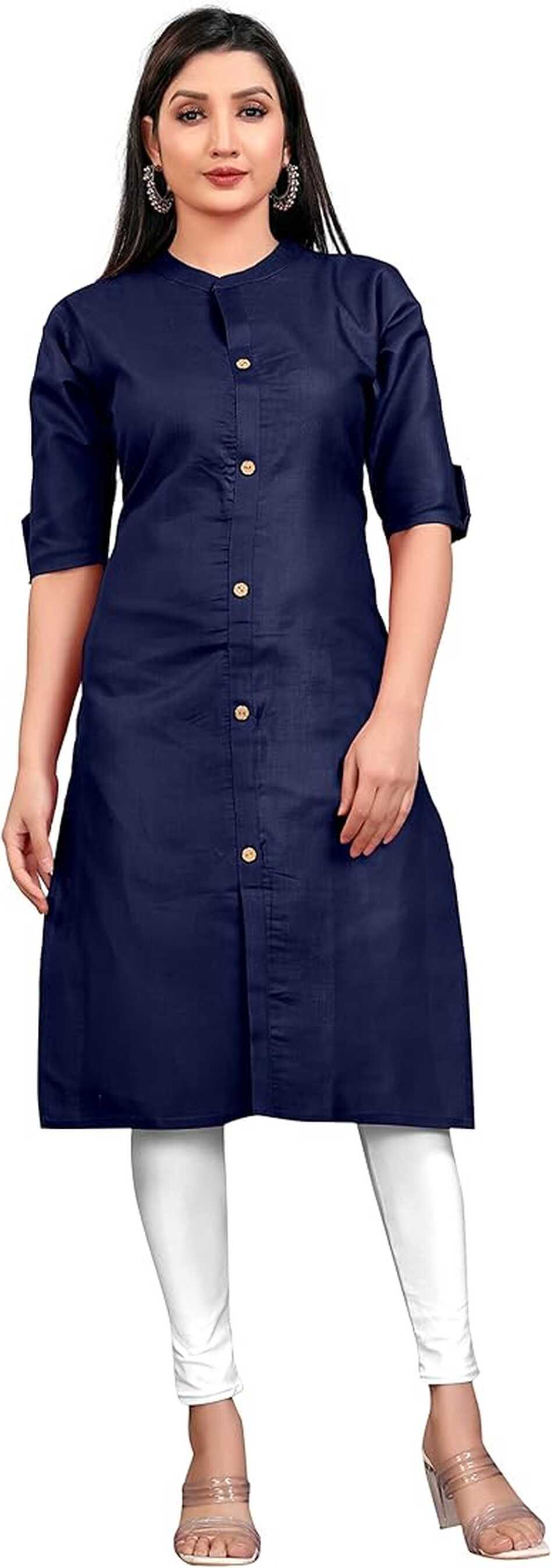 Buy Narrow fashion Women&#39;s Cotton Blend Plain Kurti, Solid Regular ...