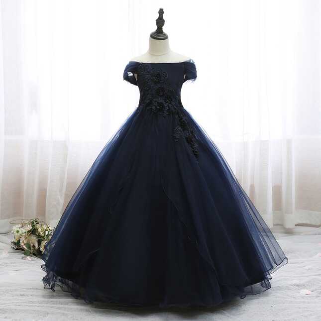 Buy Navy Blue Floor Lengthtulle Flower Girl Dresses for Wedding ...