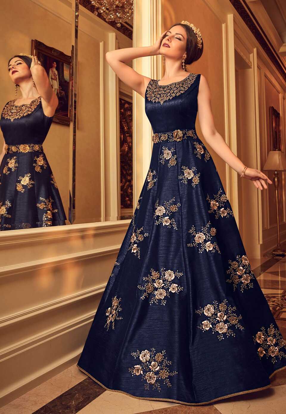 Buy Navy blue silk Indian gown style wedding anarkali in UK, USA ...