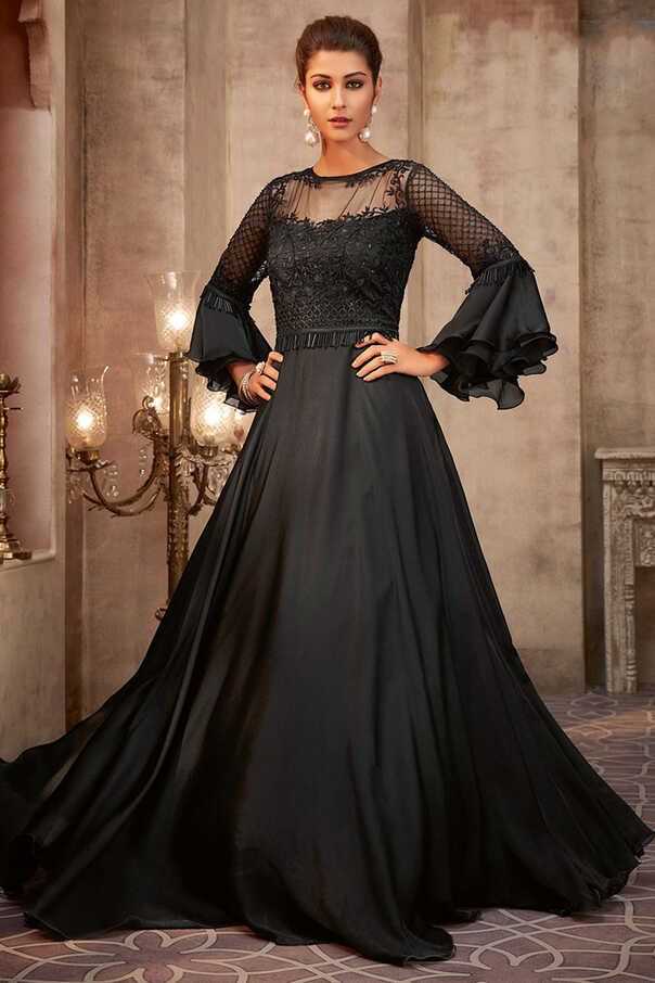 Buy Net and Silk Designer Gown In Black Colour Online - LSTV04195 ...