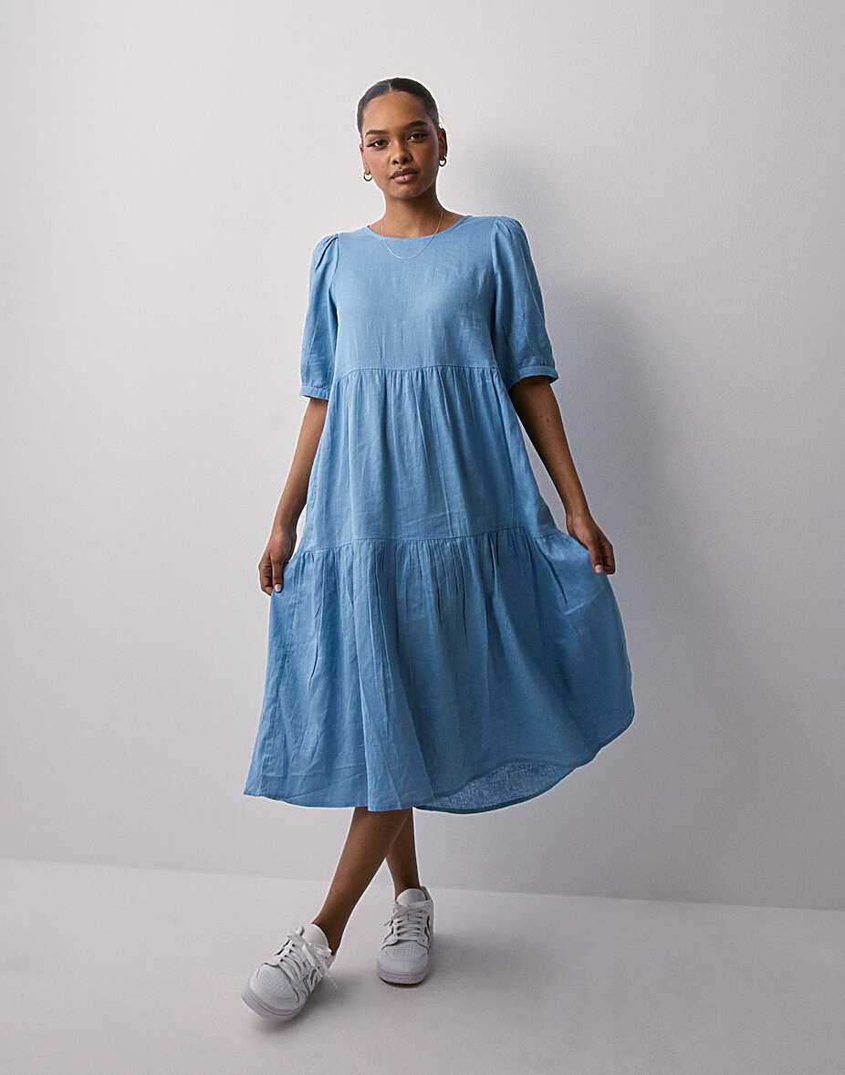 Buy Only ONLTOKYO 2/4 LINEN BLEND MIDI DRESS - Blissful Blue ...