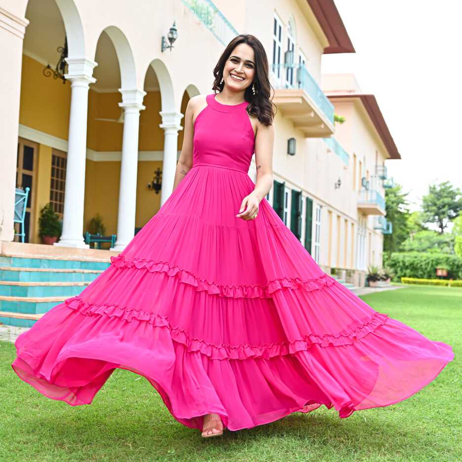 Buy Ordinaree Barbie Pink Designer Long Dress For Women Online