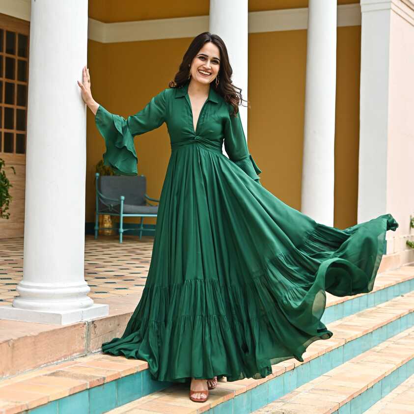 Buy Ordinaree Evergreen Green Designer Full Sleeve Long Dress For ...