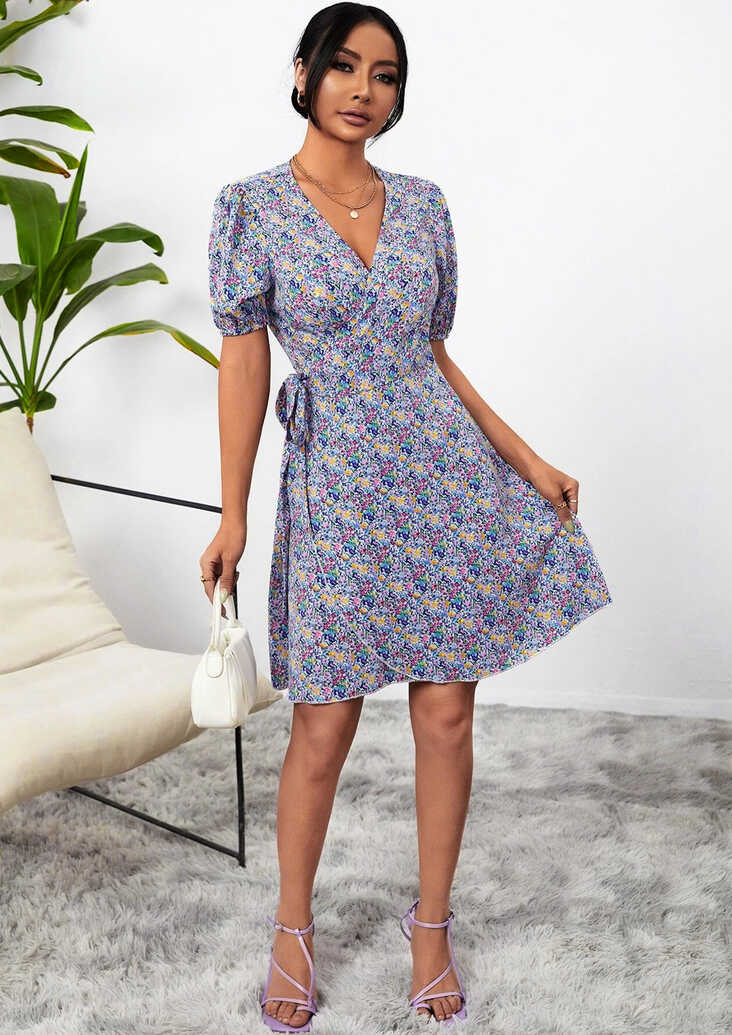 Buy PRINTED MULTICOLOUR SHORT WRAP DRESS for Women Online in India