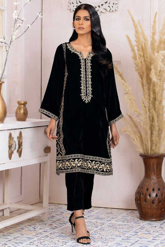 Buy Pakistani Dress Velvet Black Trouser Suit LSTV114893