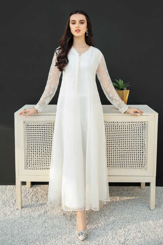 Buy Pakistani White Embroidered Long Frock Party Wear – Nameera by ...