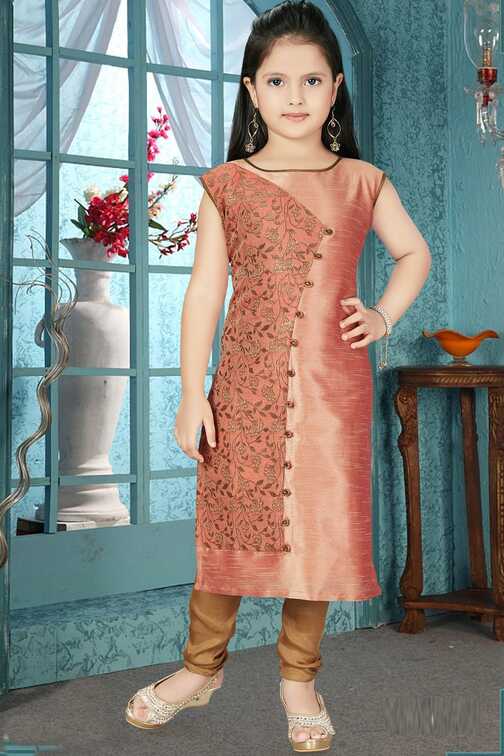 Buy Peach Brocade,Art Silk Girls Salwar Kameez (NFG-213) Online