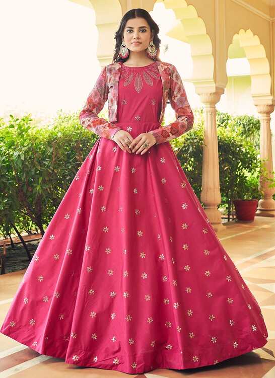 Buy Pink Cotton Embroidered Designer Gown at best price : 71517 -