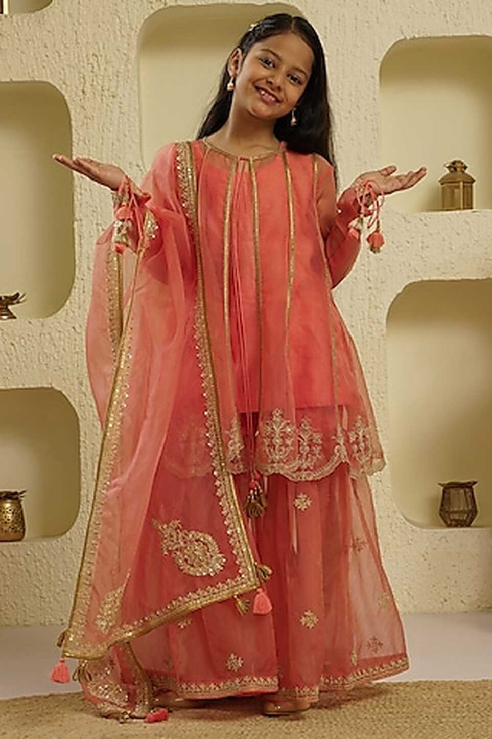 Buy Pink Embroidered Sharara Set for 1-2 Year Girls Online from ...