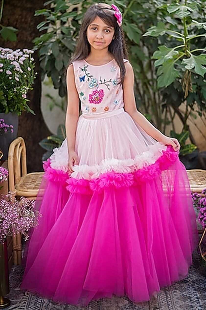 Buy Pink Embroidered gown for 11-12 Year Girls Online from Indian ...