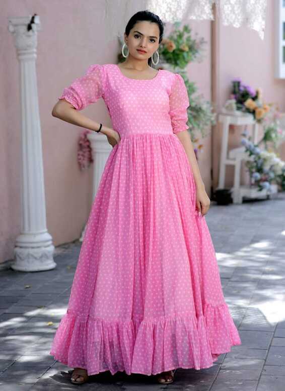 Buy Pink Printed Readymade Gown Online -