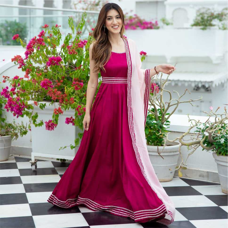 Buy Pink Silk Long Dress With Dupatta Online | Lavanya The Label