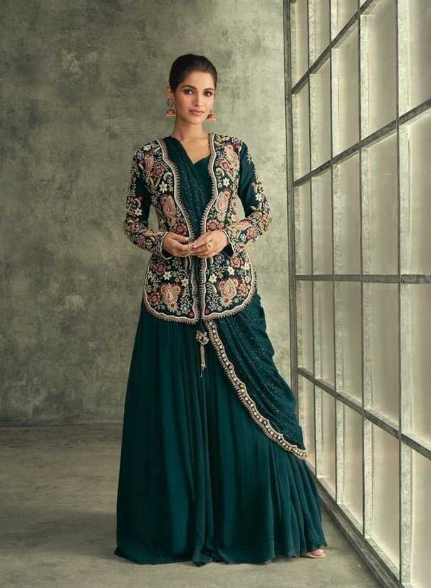 Buy Premium Silk Embroidered Designer Gown With Jacket, Anarkali ...