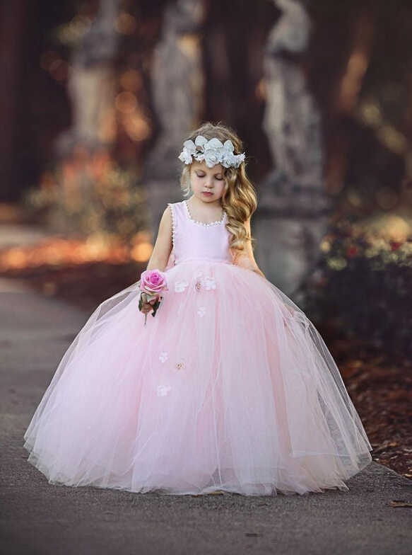 Buy Princess Light Pink Ball Gown Tulle Flower Girl Dresses OF124