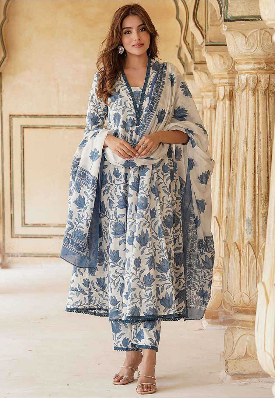 Buy Printed Cotton Pakistani Suit in White Online : KPX128 - Utsav ...