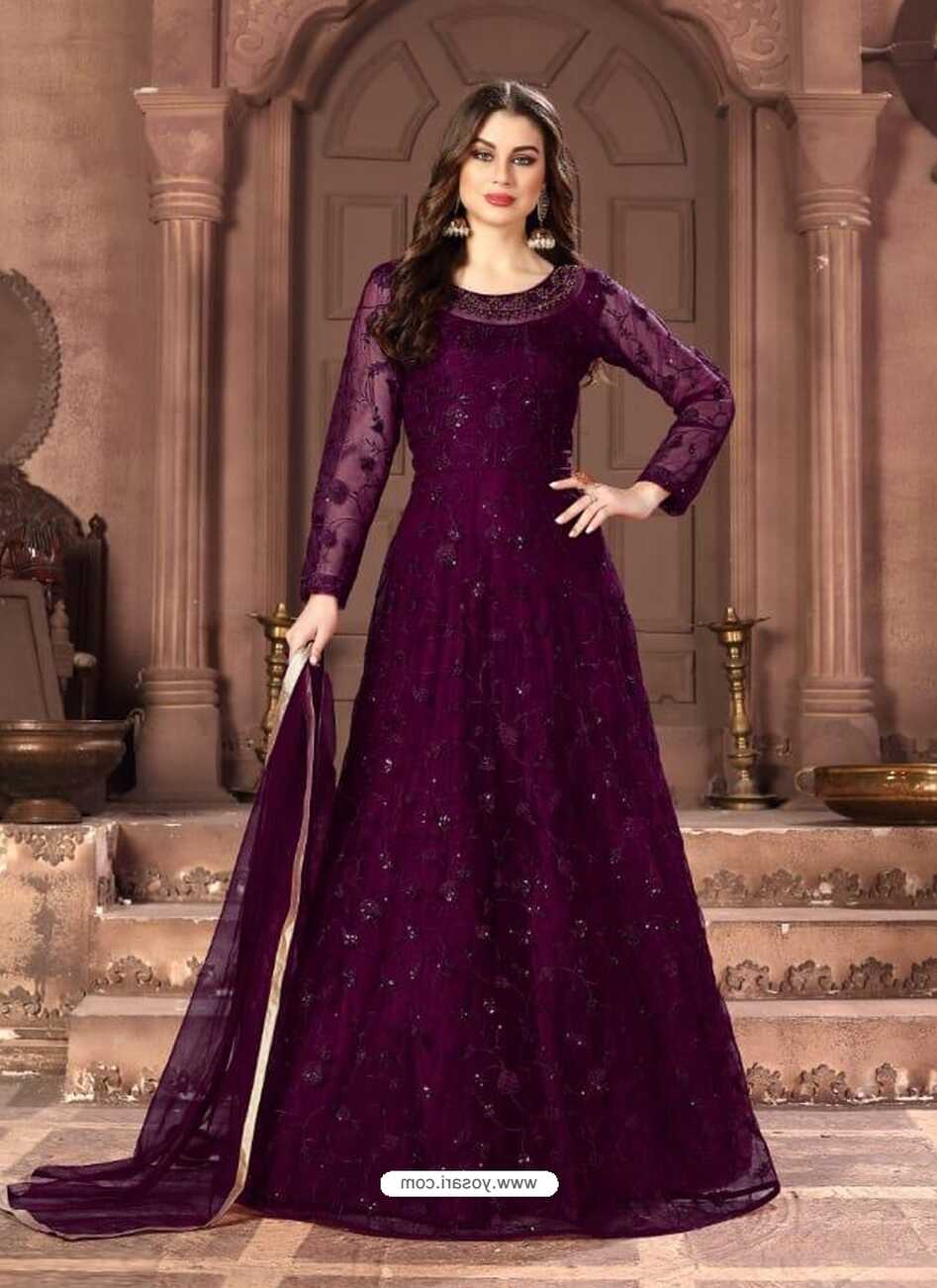 Buy Purple Latest Designer Party Wear Net Gown Suit | Anarkali Suits