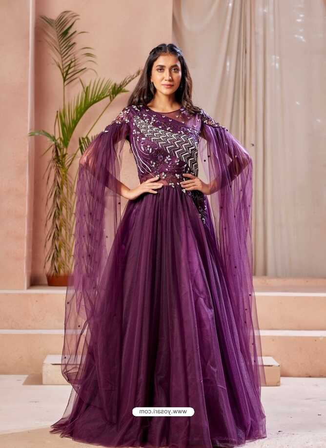 Buy Purple Readymade Fancy Designer Party Wear Net Gown | Gowns