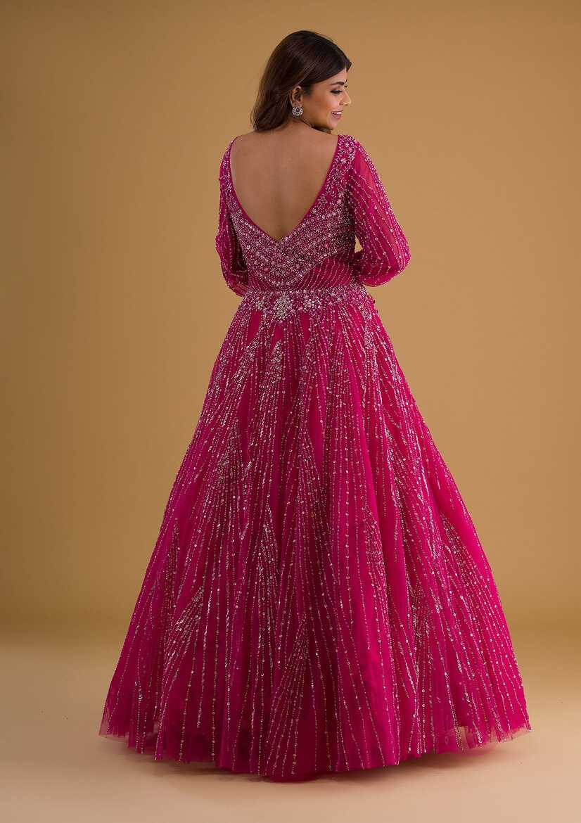 Buy Rani Pink Stonework Net Gown - Koskii