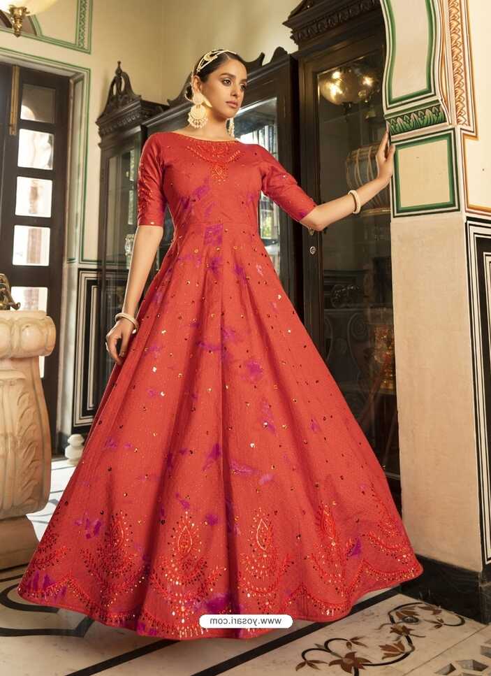 Buy Red Designer Party Wear Floor-Length Gown | Party Wear Kurtis