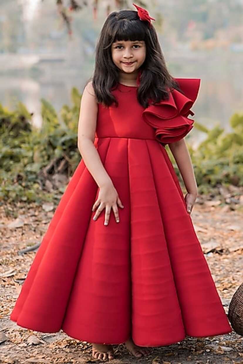 Buy Red Ruffled gown for 11-12 Year Girls Online from Indian ...