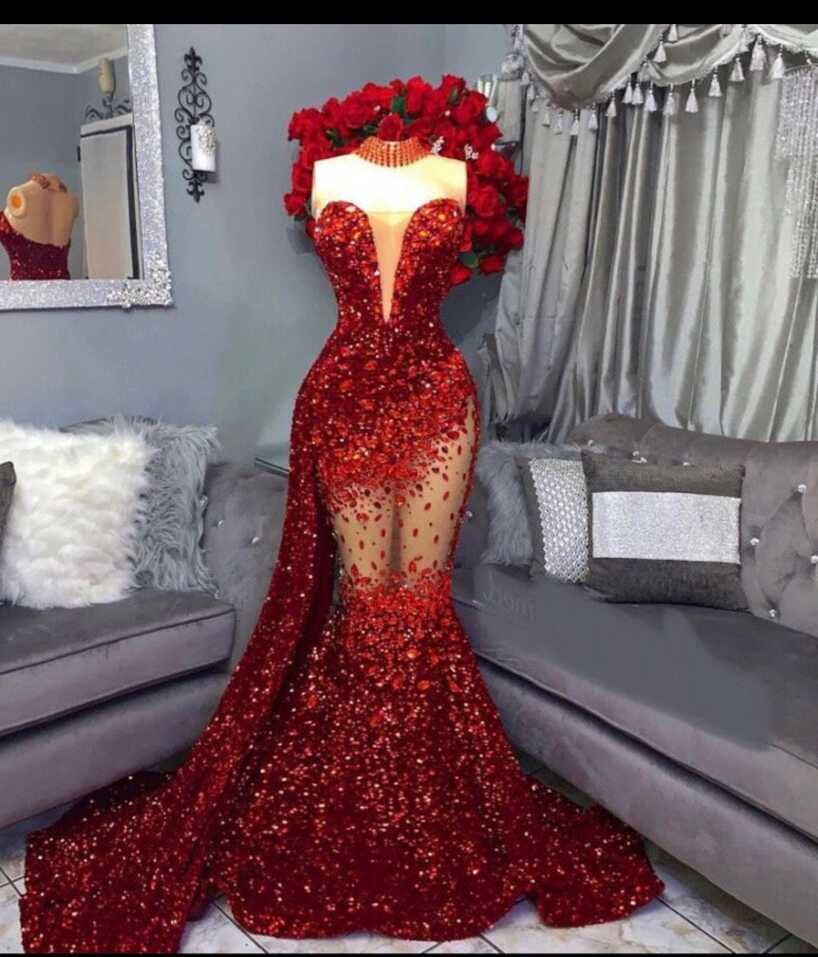 Buy Red Sequin Mermaid Prom Dress, Full Length Bridal Gown Wedding ...