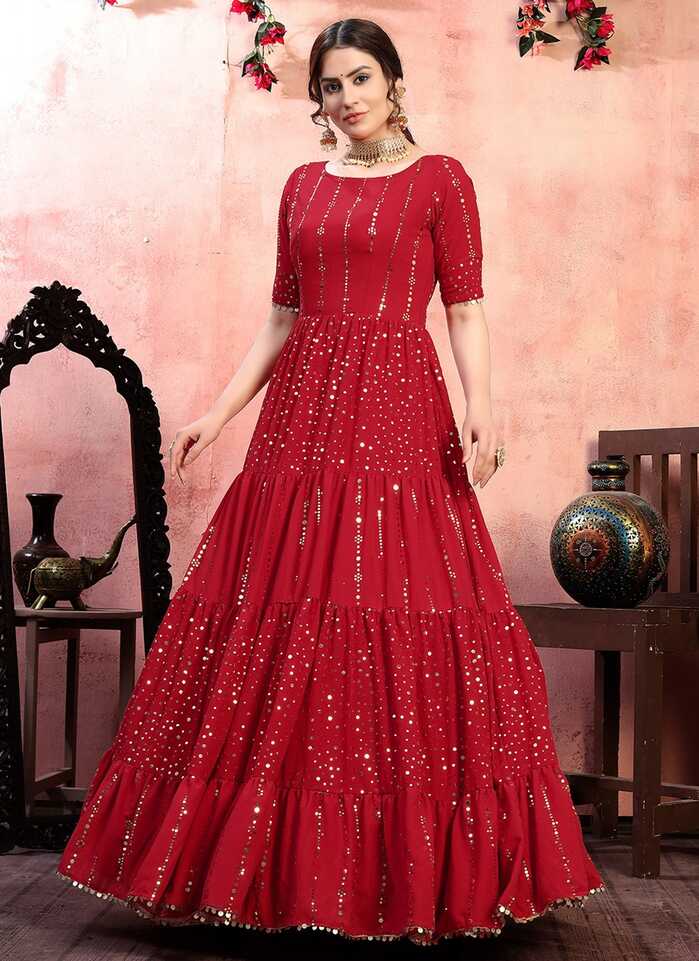 Buy Red Sequins Faux Georgette Designer Gown Online : Australia -