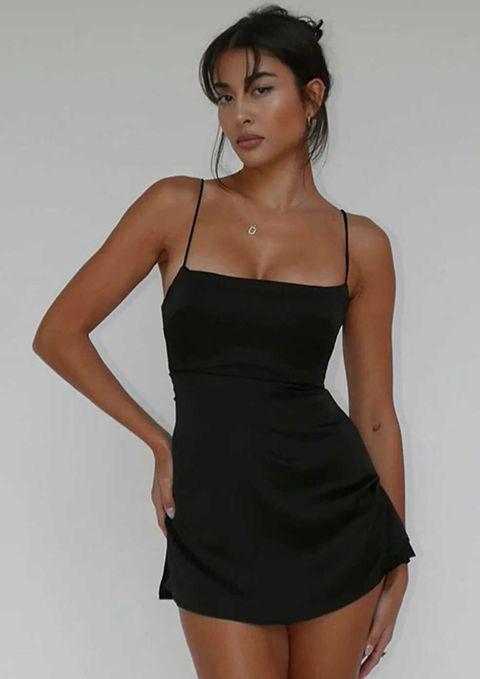 Buy SATIN BLACK BACKLESS MINI BODYCON DRESS for Women Online in India