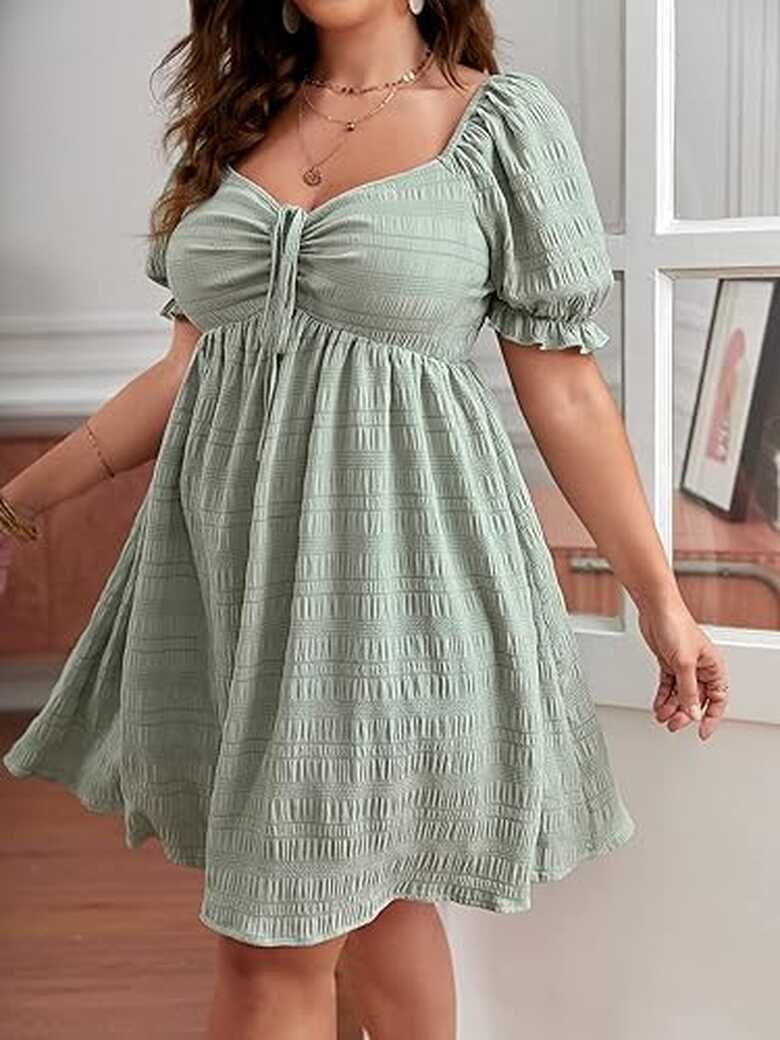 Buy SOLY HUX Womens Plus Size Summer Dresses Sweetheart Neck Puff ...