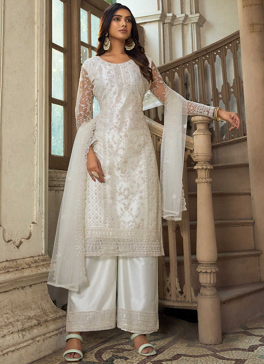 Buy Salwar Suits - Off White Embroidery Pakistani Pant Style Suit ...