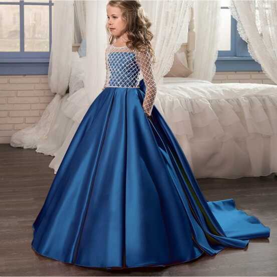 Buy Satin Princess Flower Girl Dress - Blue - Fabulous Bargains Galore