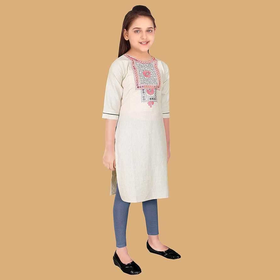 Buy Sevgi Girl&#39;s Cotton Embroidered Kurti with Leggings (4-5 Years ...