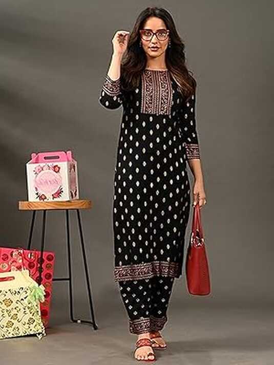 Buy Shiva Fab Women&#39;s Rayon Printed Kurta with Palazzo Set (Small ...