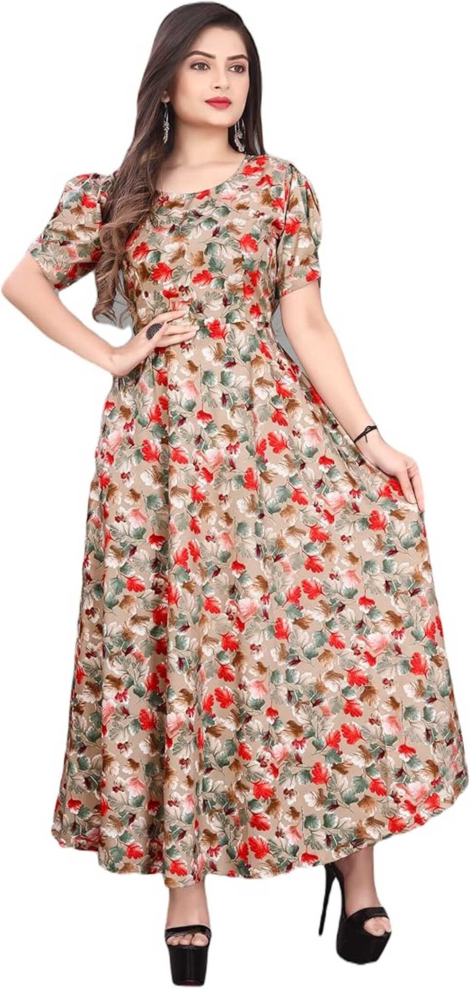 Buy Shrimann Women&#39;s Floral Crepe Light Weight A-Line Maxi Western ...