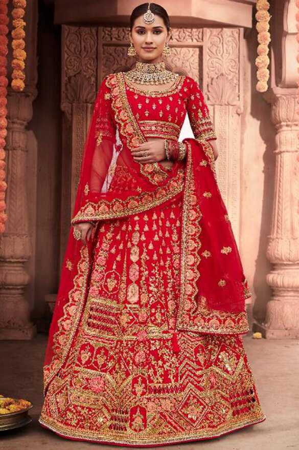 Buy Silk Indian Wedding Lehenga Choli In Red Color Online ...