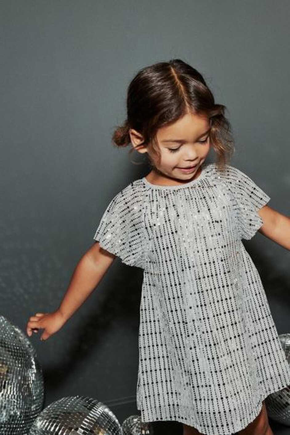 Buy Silver Sequin Party Angel Sleeve Dress (3mths-8yrs) from Next ...