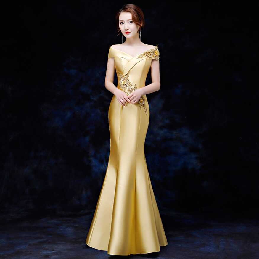 Buy Simple Gold Gown online | Lazada.com.ph