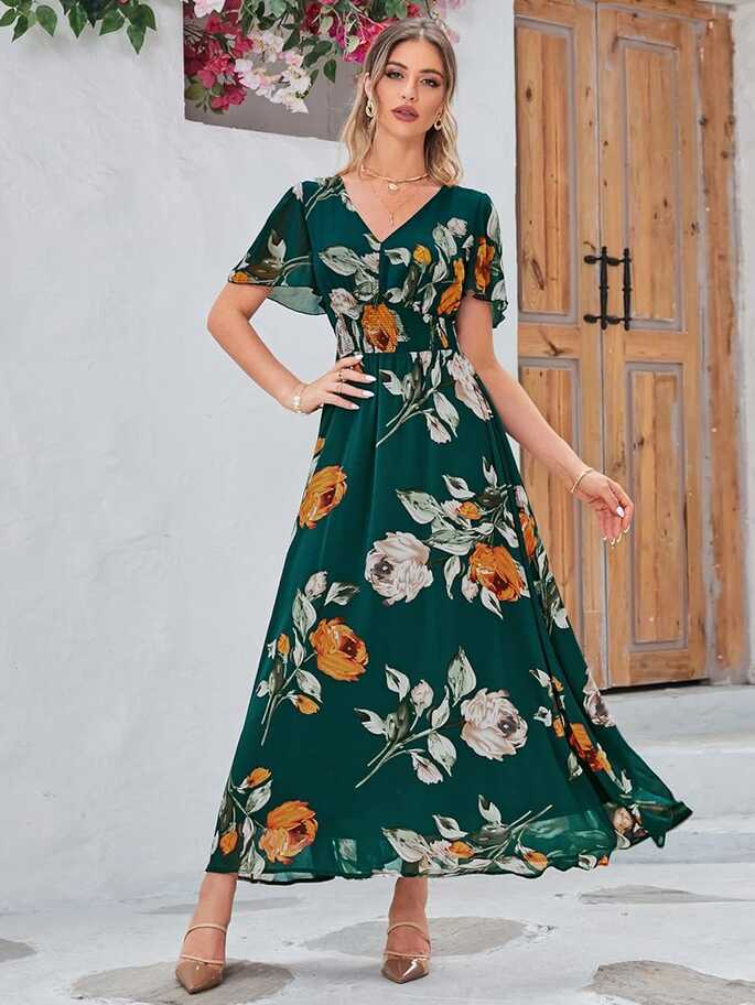 Buy Simplee Women Casual Boho Floral Maxi Dress Flowy Holiday ...