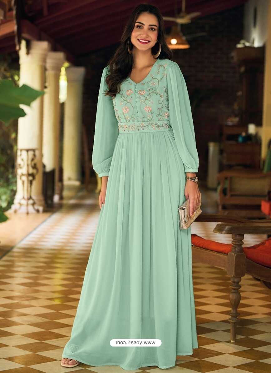 Buy Sky Blue Designer Georgette Party Wear Gown | Gowns