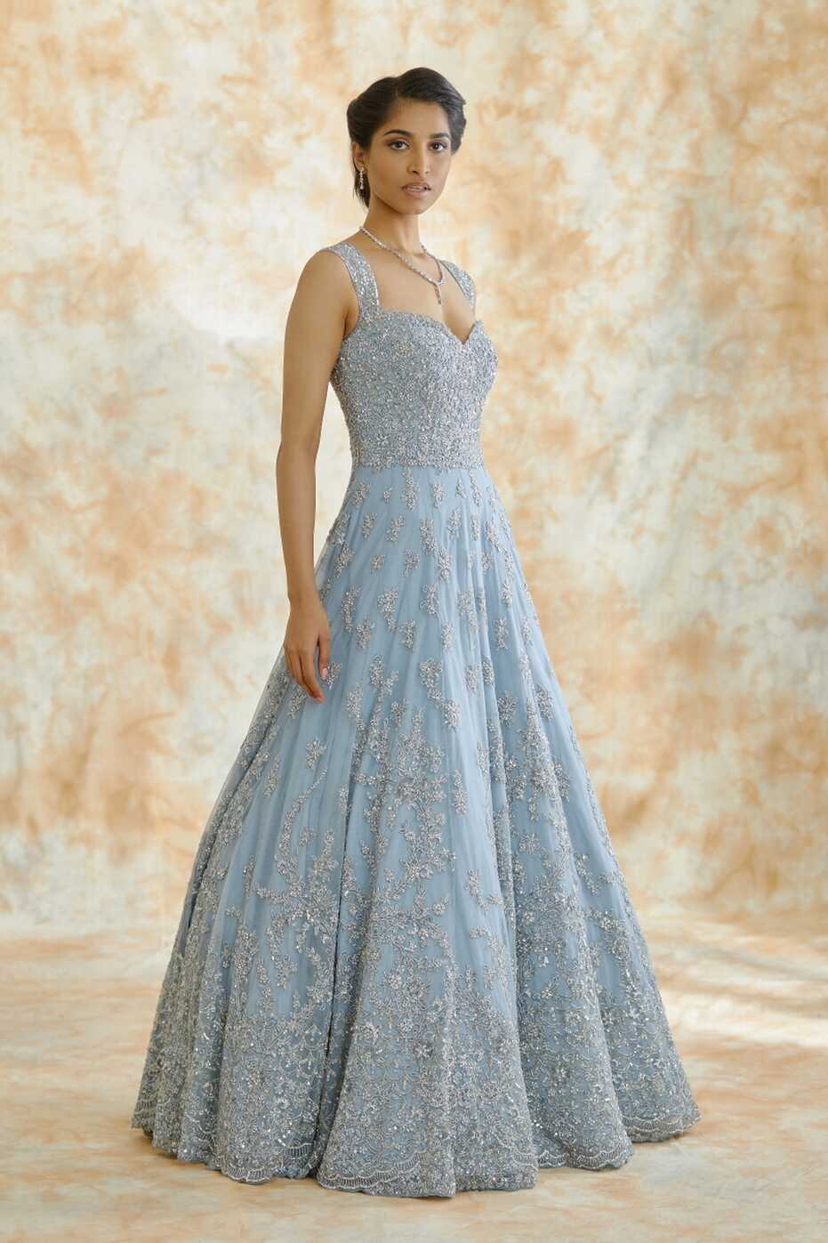 Buy Sky Blue Embroidered Net Gown For Women Online - Frontierraas