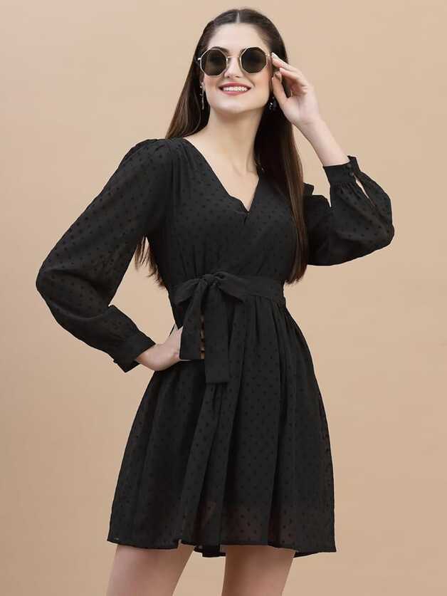 Buy Strong and Brave Women&#39;s Black Georgette Odour Free Mini Dress ...