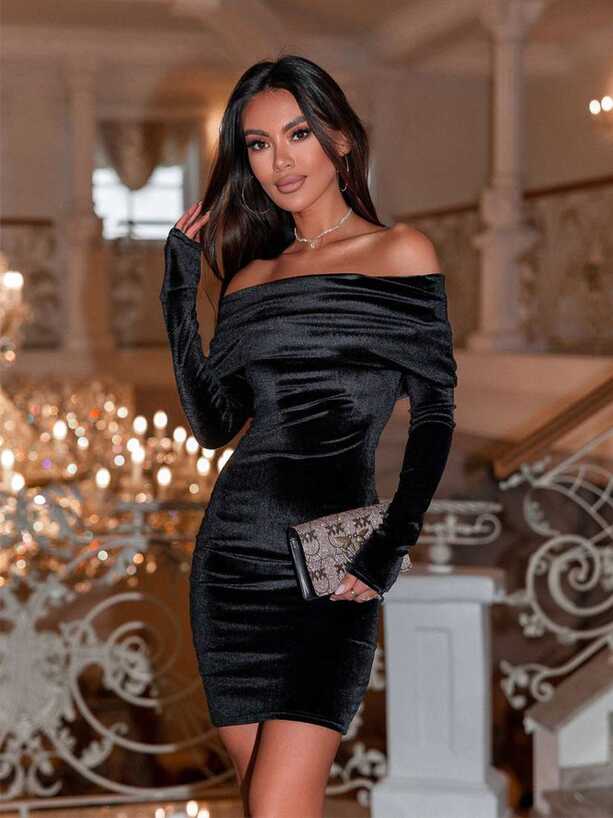 Buy StyleCast Black Off-Shoulder Bodycon Dress - Dresses for Women ...