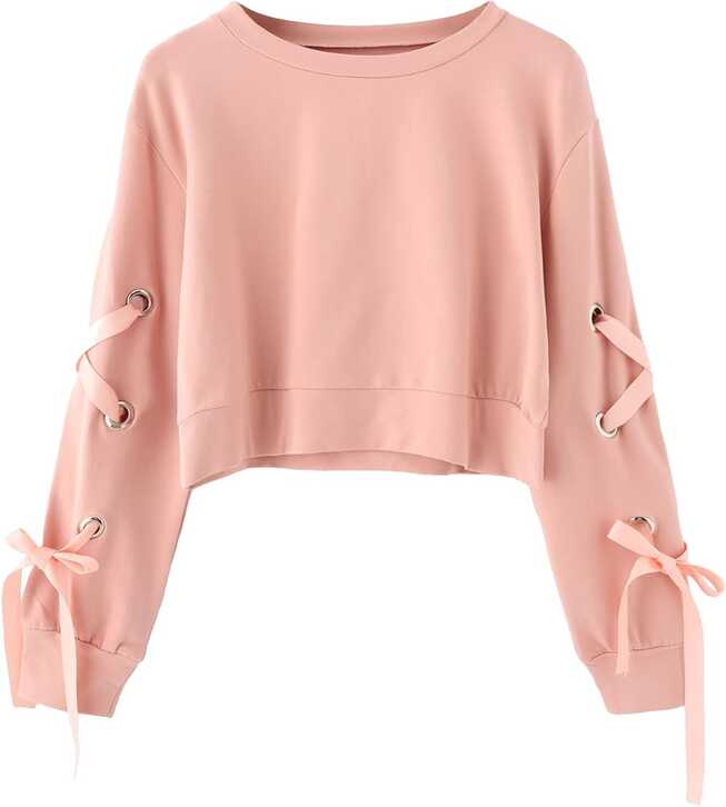 Buy SweatyRocks Women&#39;s Casual Lace up Long Sleeve Pullover ...