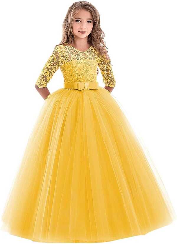 Buy THE DUBAI STUDIO Baby Girl&#39;s Yellow Floor Length Party Ball ...