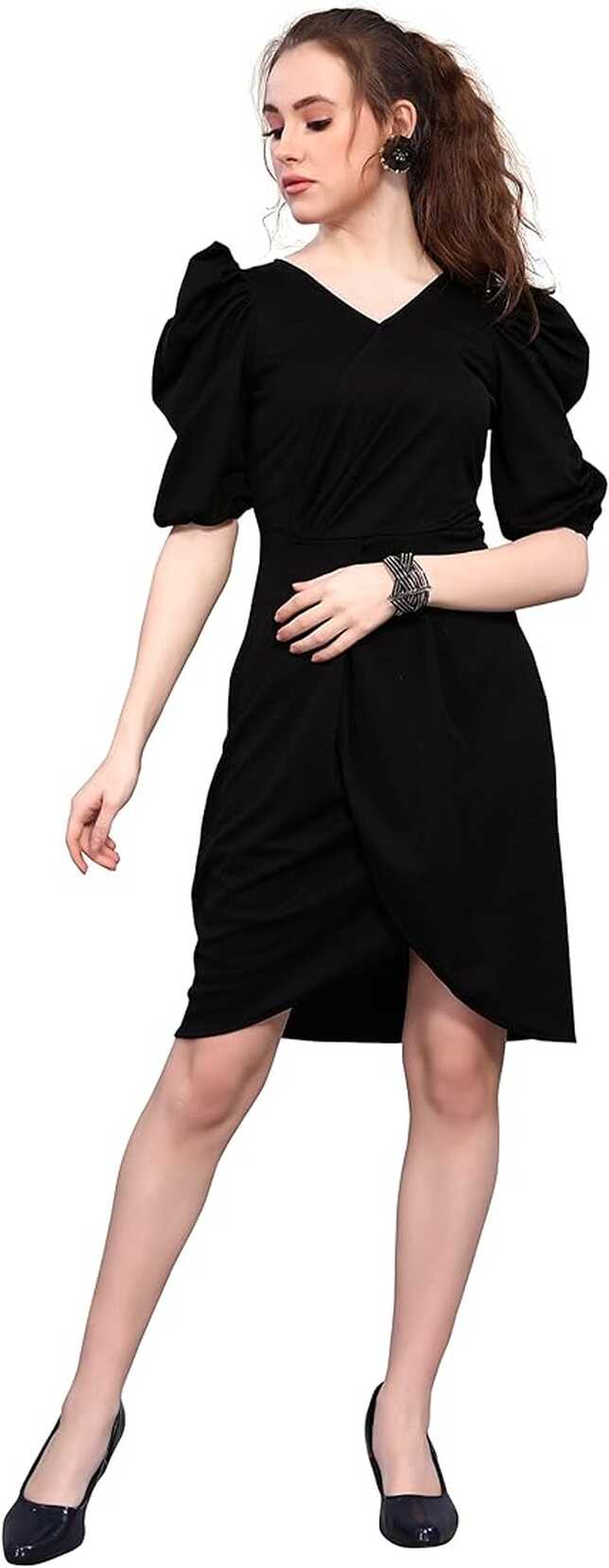 Buy Tarshika Women&#39;s Lycra Black Knee Length Stylish Western Dress ...