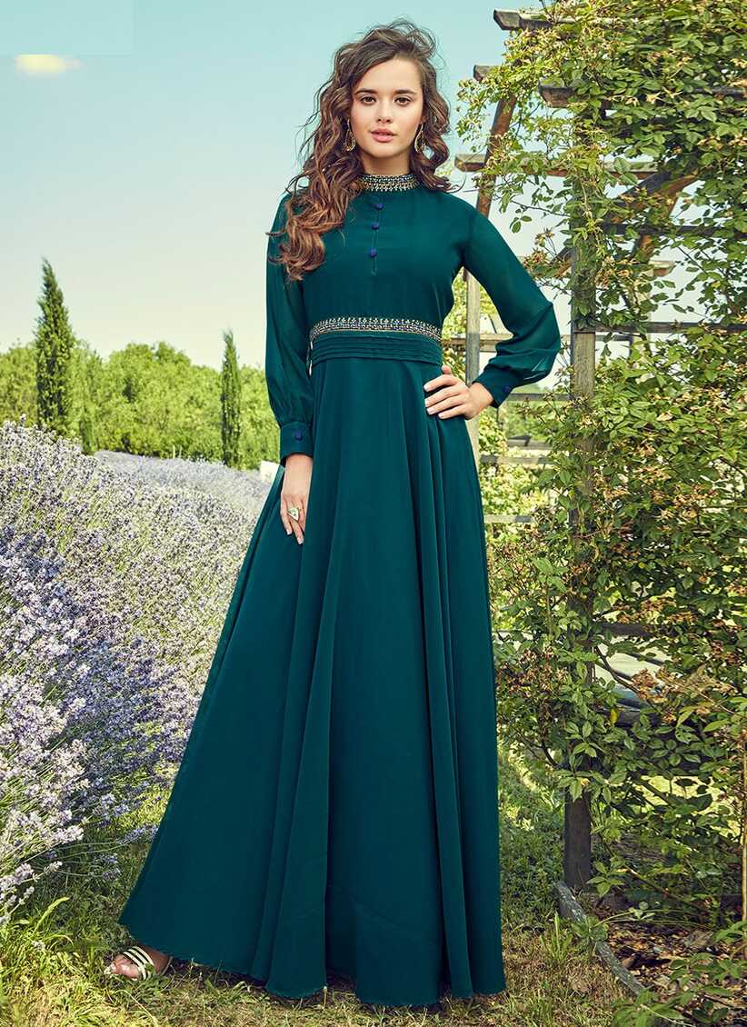 Buy Teal Plain Gown : 244411 -