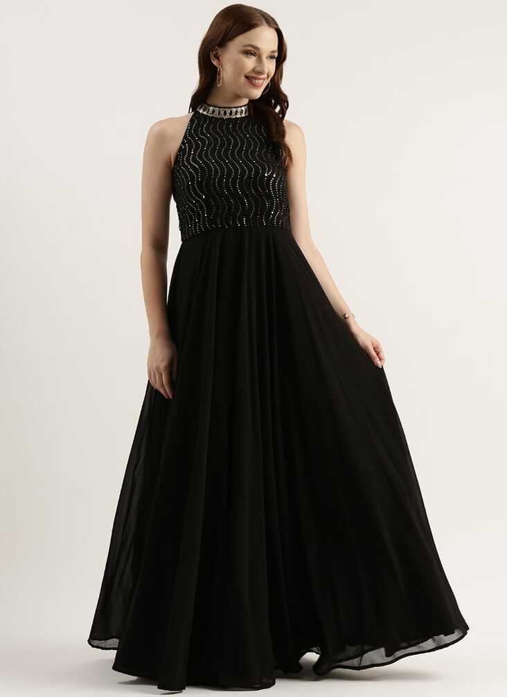 Buy Teen Girls Black Georgette Sequins Gown Party Wear Online at ...