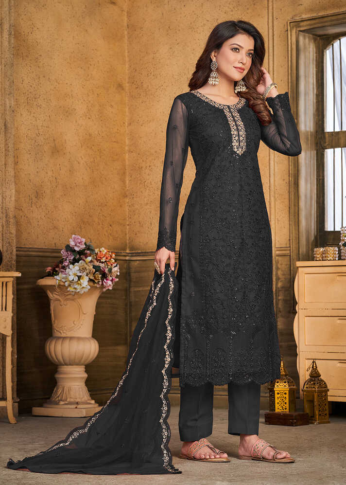 Buy Trendy Salwar Suit - Festive Party Black Net Embroidered Suit ...